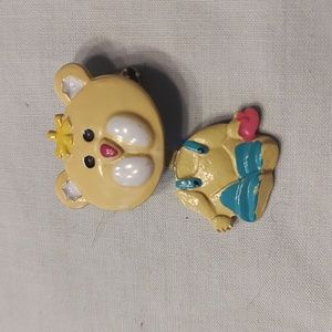 Vintage enamel bear pin yellow.